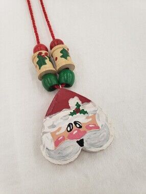 Vintage 1995 Santa Wooden Hand painted Necklace